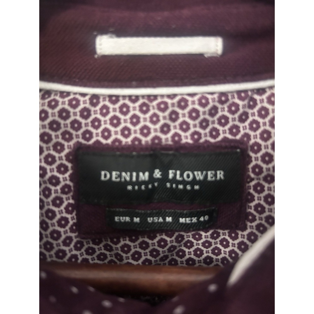 DENIM‎ & FLOWER RICKY SINGH Slim  Polo Burgundy White Poka Dot M Golf - Picture 11 of 14